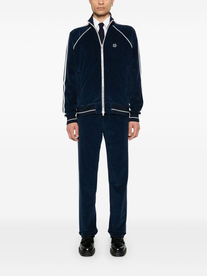 Kenzo Felpa Blu Uomo Zip a Costine Fiore Boke 1