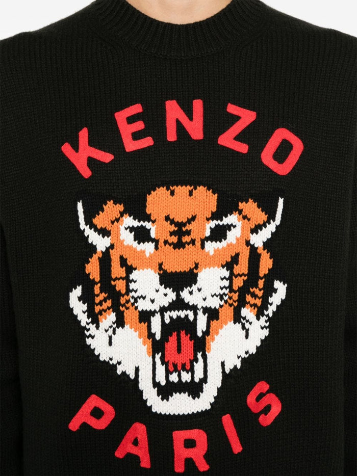 Kenzo Maglione Nero Uomo Logo Tiger ad Intarsio 4