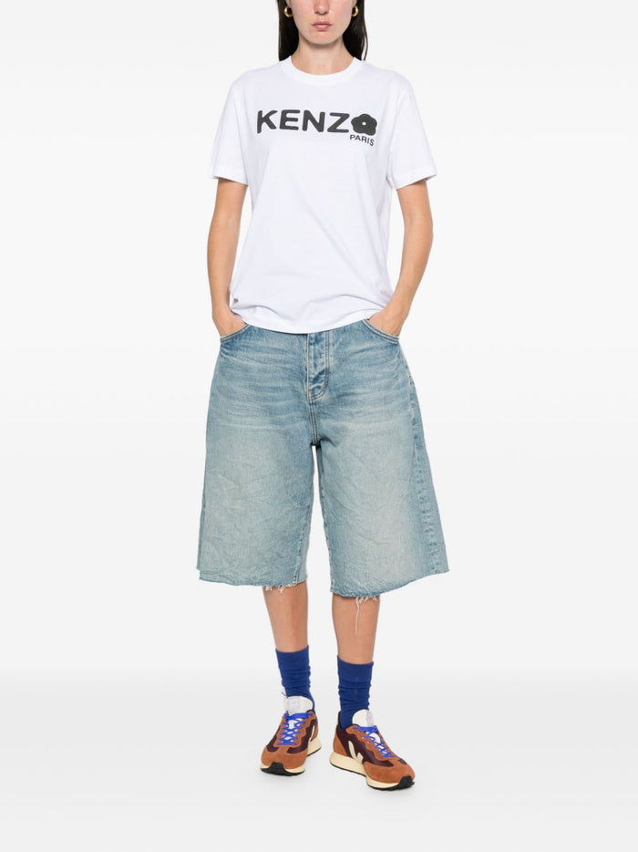 Kenzo White Women's T-shirt with Flower Logo Print 2