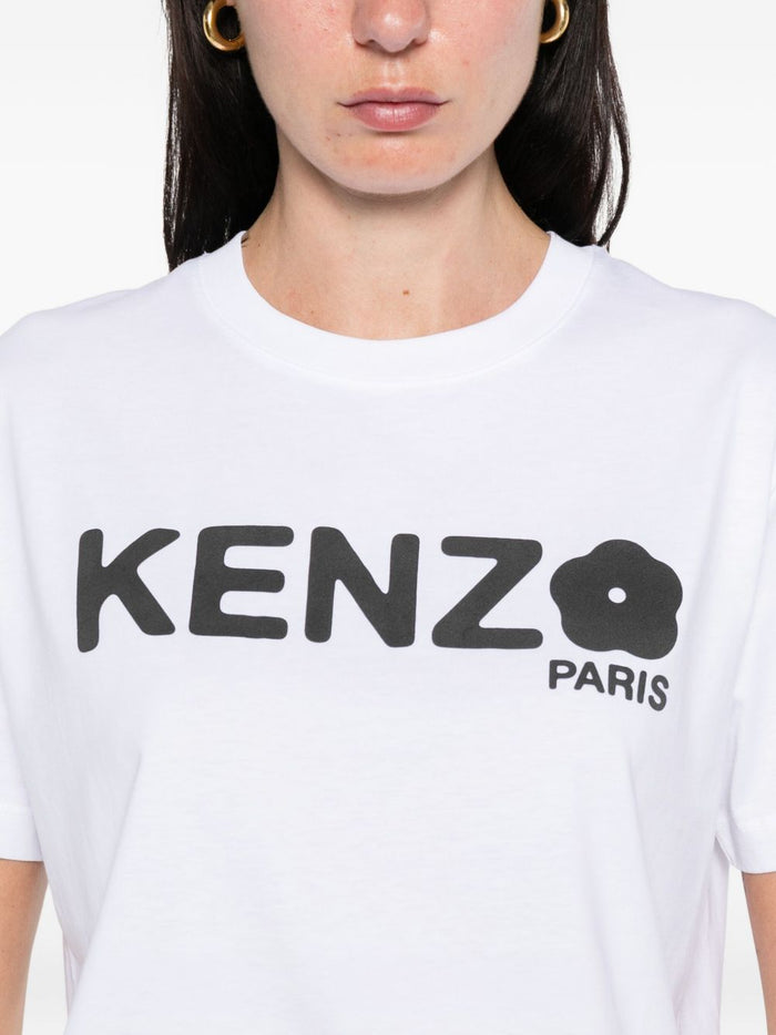 Kenzo White Women's T-shirt with Flower Logo Print 4