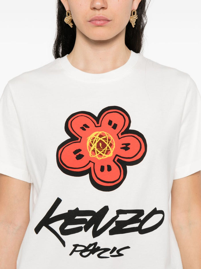Kenzo T-shirt Bianco Donna Logo con Fiore 4