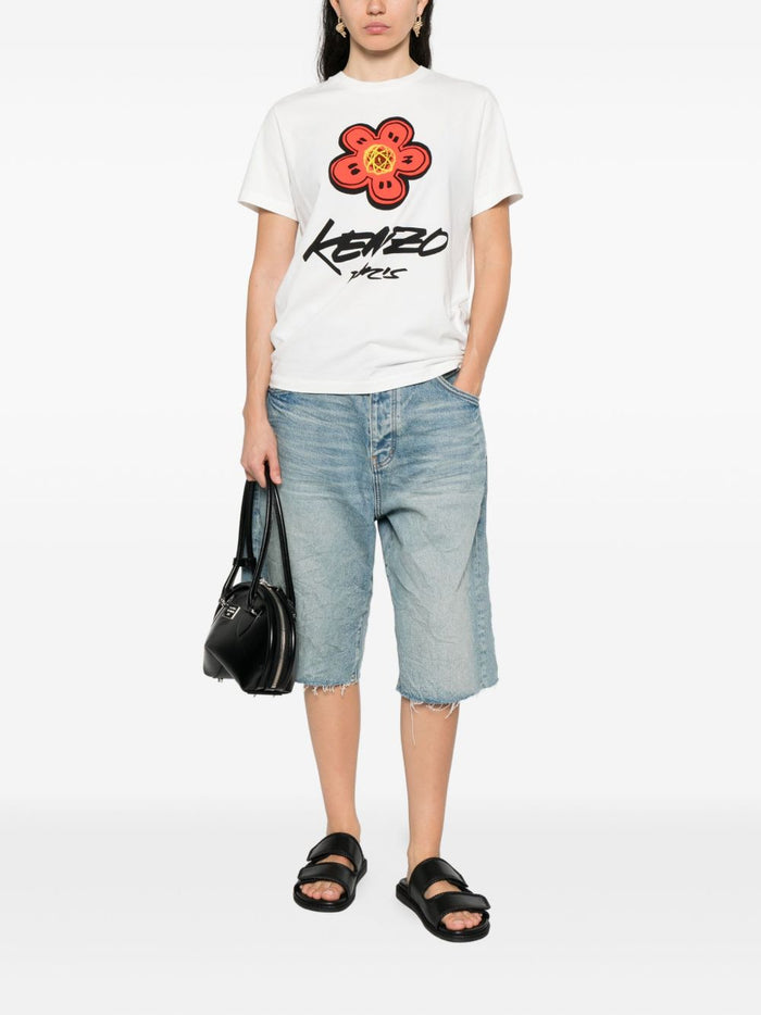 Kenzo T-shirt Bianco Donna Logo con Fiore 2
