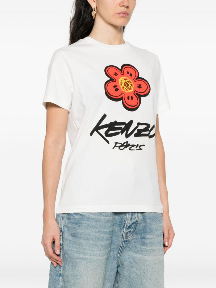 Kenzo T-shirt Bianco Donna Logo con Fiore 1