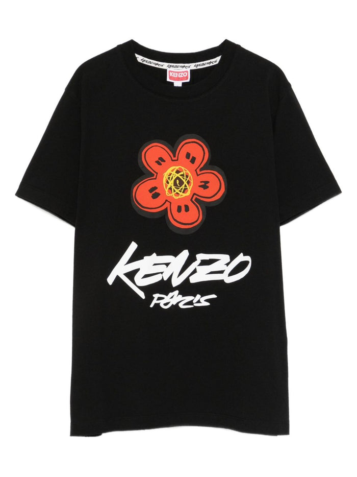 Kenzo T-shirt Nero Donna Logo con Fiore 5
