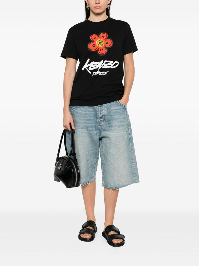 Kenzo T-shirt Nero Donna Logo con Fiore 2