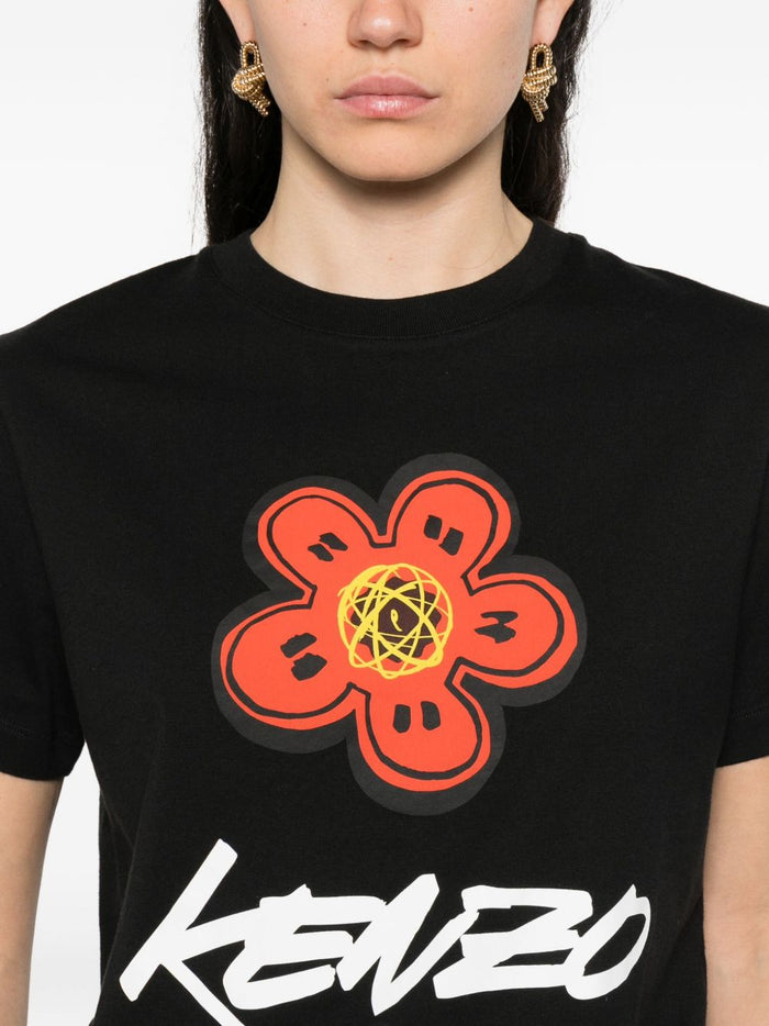 Kenzo T-shirt Nero Donna Logo con Fiore 4
