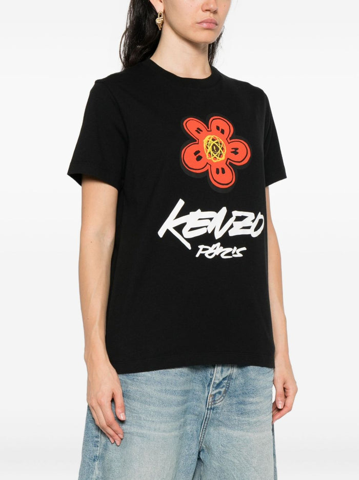 Kenzo T-shirt Nero Donna Logo con Fiore 1