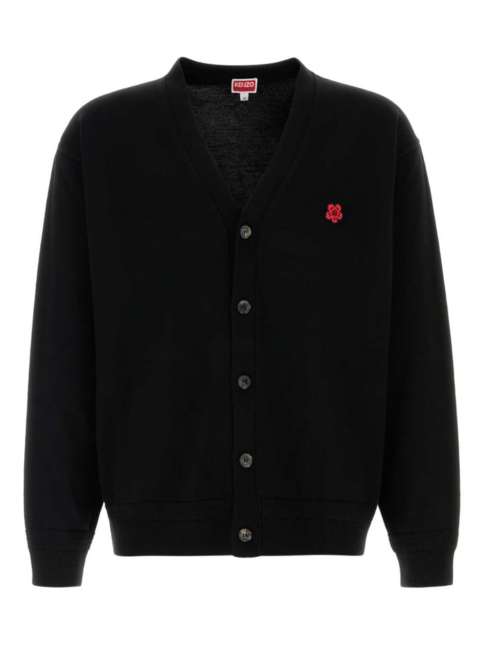 Kenzo Cardigan Nero Uomo Micro Fiore Boke 1