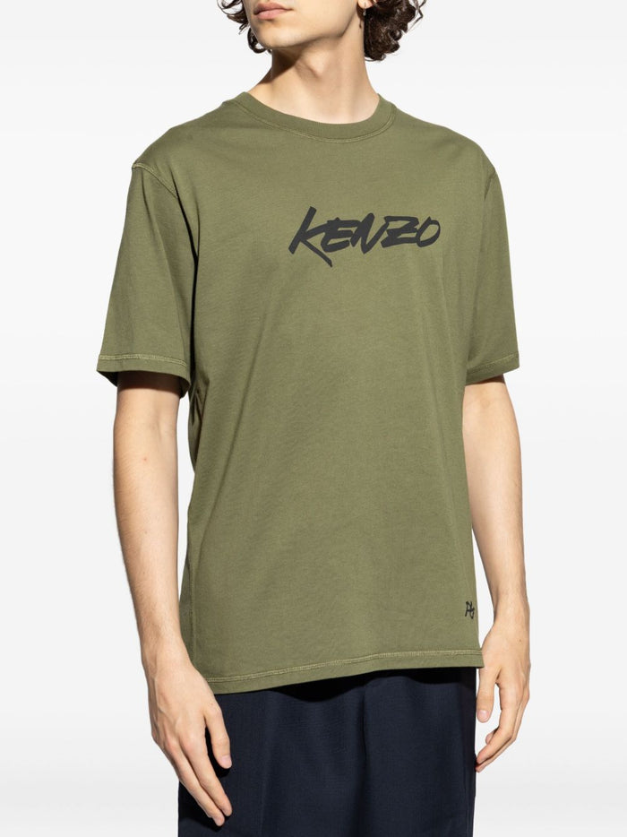 Kenzo T-shirt Verde Uomo Stampa Logo Anteriore 1