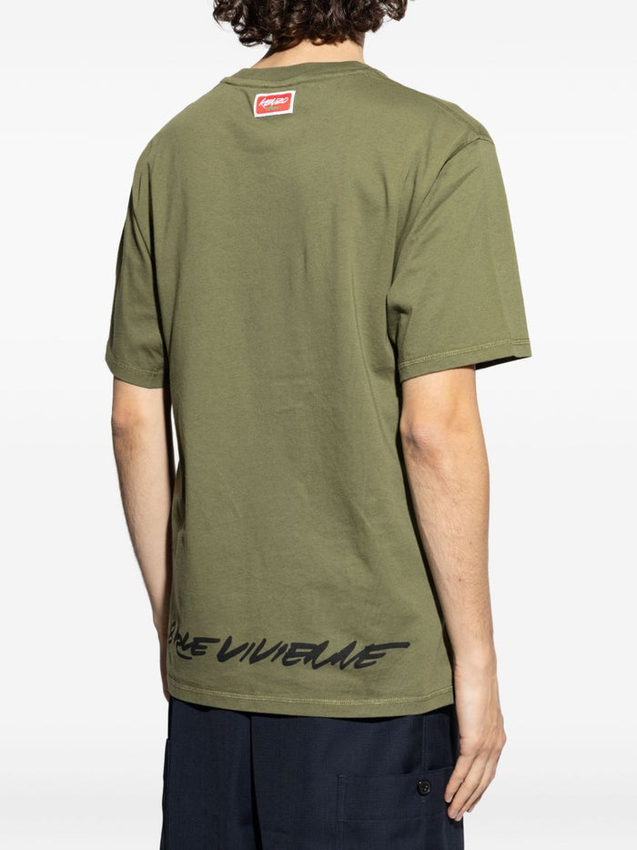 Kenzo T-shirt Verde Uomo Stampa Logo Anteriore 3