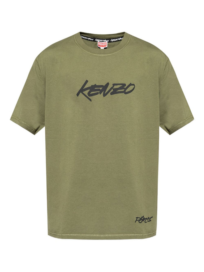 Kenzo T-shirt Verde Uomo Stampa Logo Anteriore 5