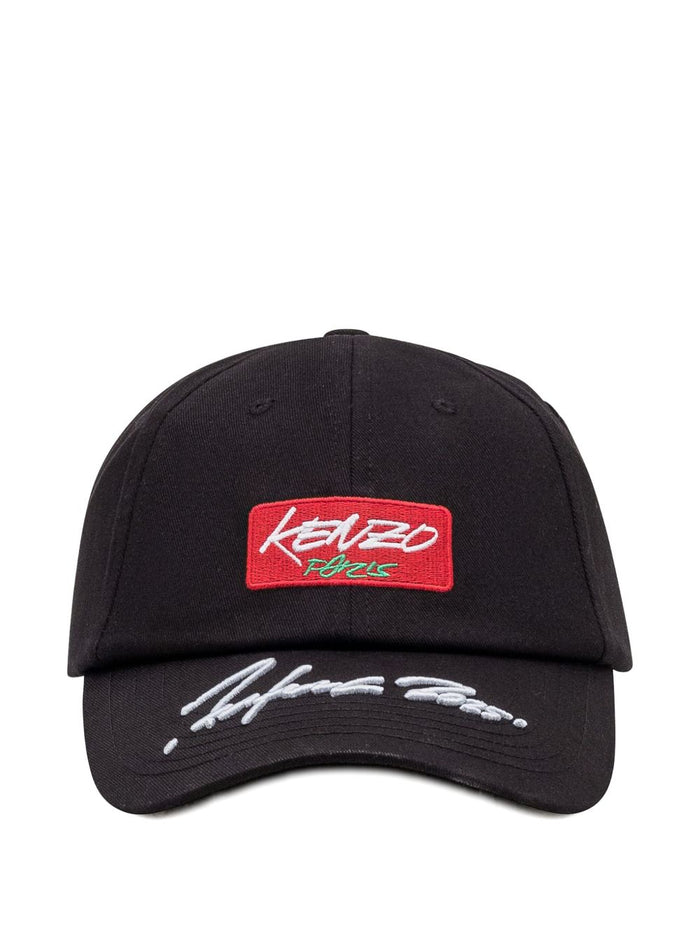 Kenzo Cappello Nero Uomo Ricamo Logo Rosso 1