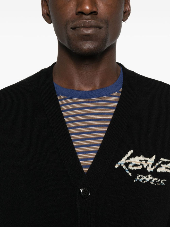 Kenzo Cardigan Nero Uomo Fiori Posteriori 4