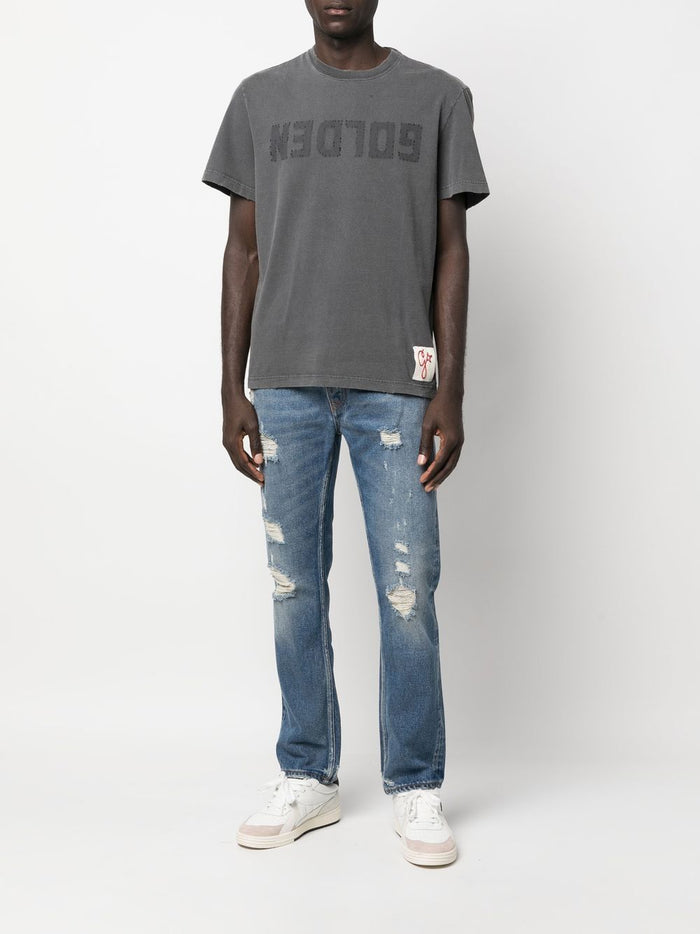 Golden Goose Uomo T-Shirt Grigio Motivo Logo Inverso 2