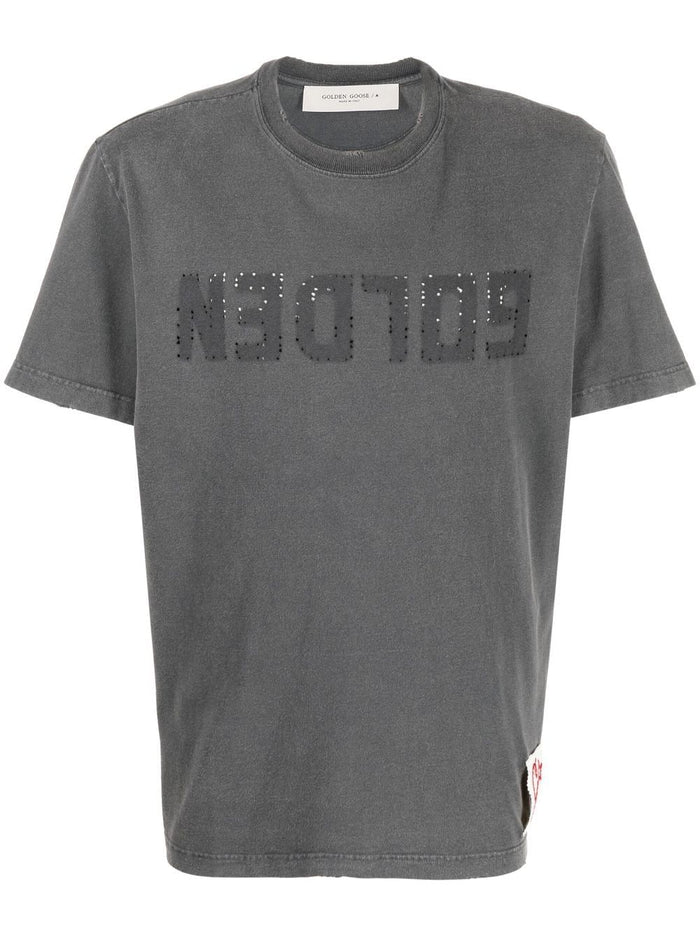Golden Goose Uomo T-Shirt Grigio Motivo Logo Inverso 5