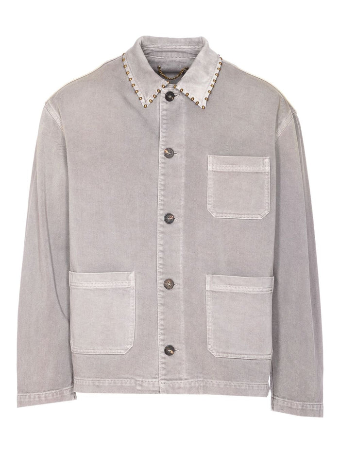 Golden Goose Giacca-Camicia Grigio Uomo con Borchie 1