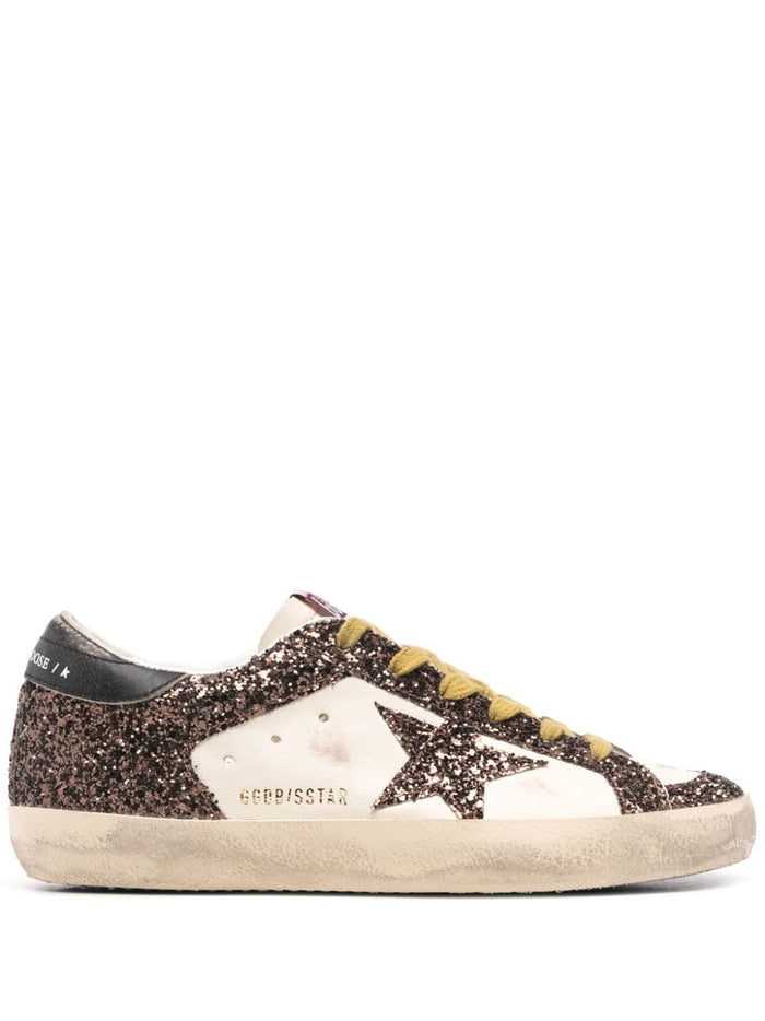 Golden Goose Scarpa Bianco-Marrone Donna Super Star Glitterate 1