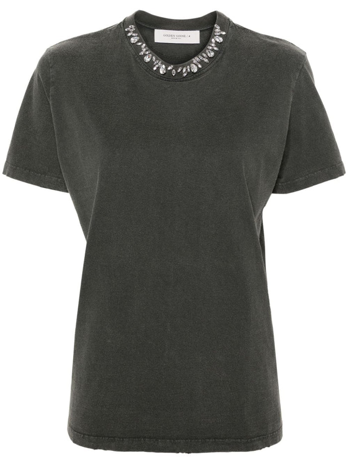 Golden Goose Deluxe Brand T-shirt Grey Women Rhinestone Neckline 4