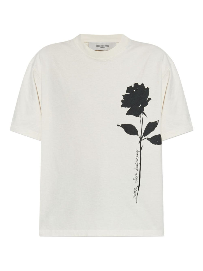 Golden Goose T-Shirt Bianco Donna Motivo Rosa 5