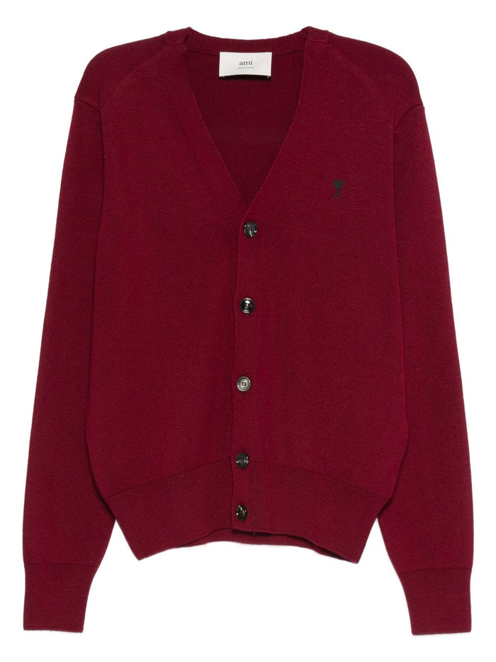 Ami Paris Herren Strickjacke Strickwaren Rot Mikro-Herz-Stickerei 5