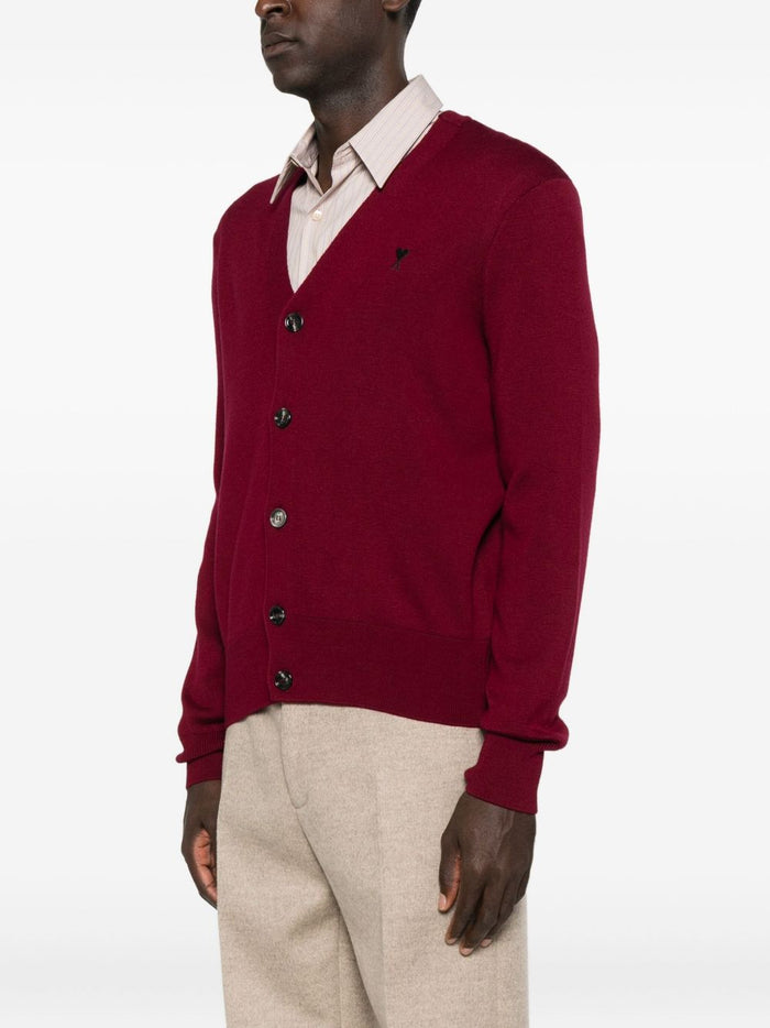 Ami Paris Herren Strickjacke Strickwaren Rot Mikro-Herz-Stickerei 1