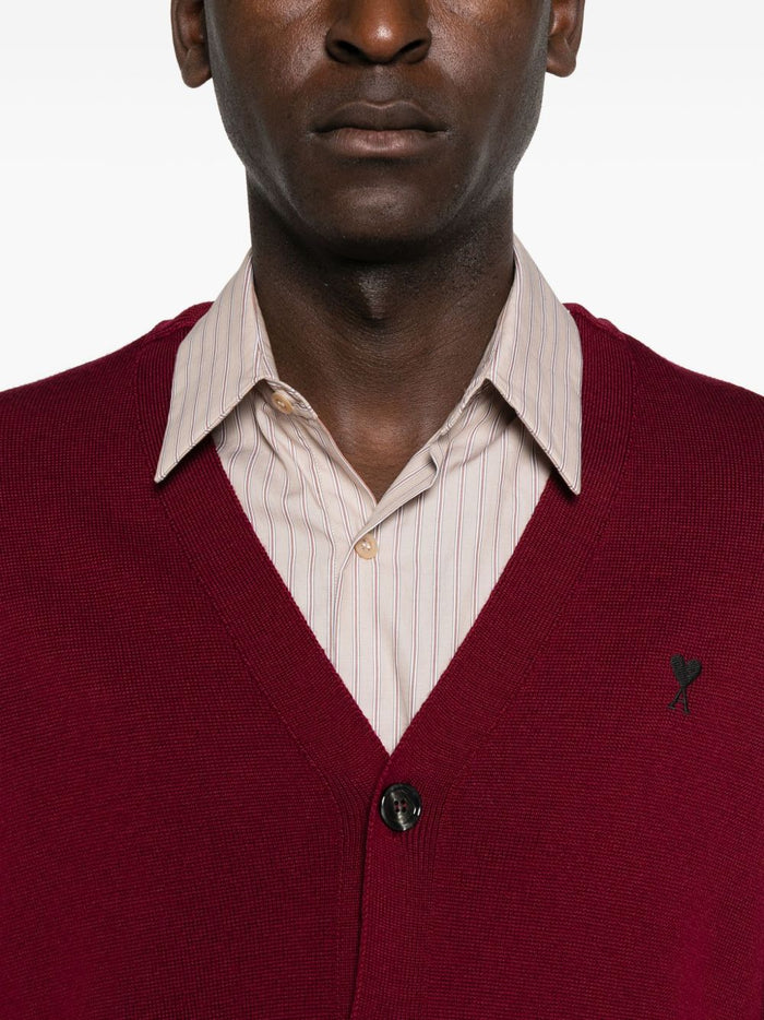 Ami Paris Herren Strickjacke Strickwaren Rot Mikro-Herz-Stickerei 4