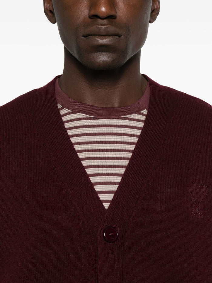 Ami Paris Ami de Coeur Uomo Cardigan Rosso Bordeaux 4
