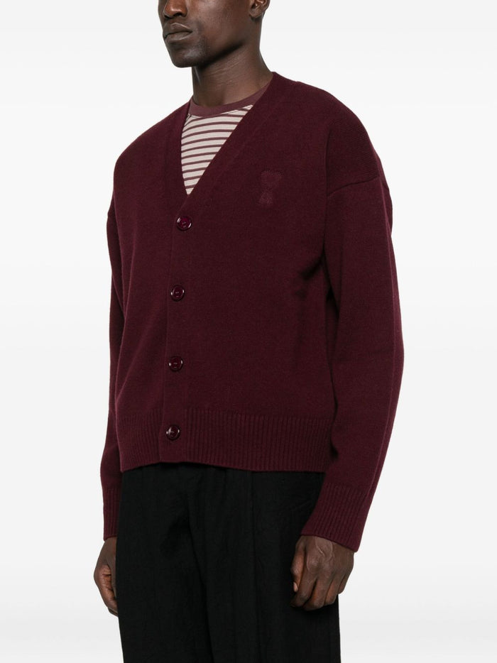 Ami Paris Ami de Coeur Uomo Cardigan Rosso Bordeaux 1