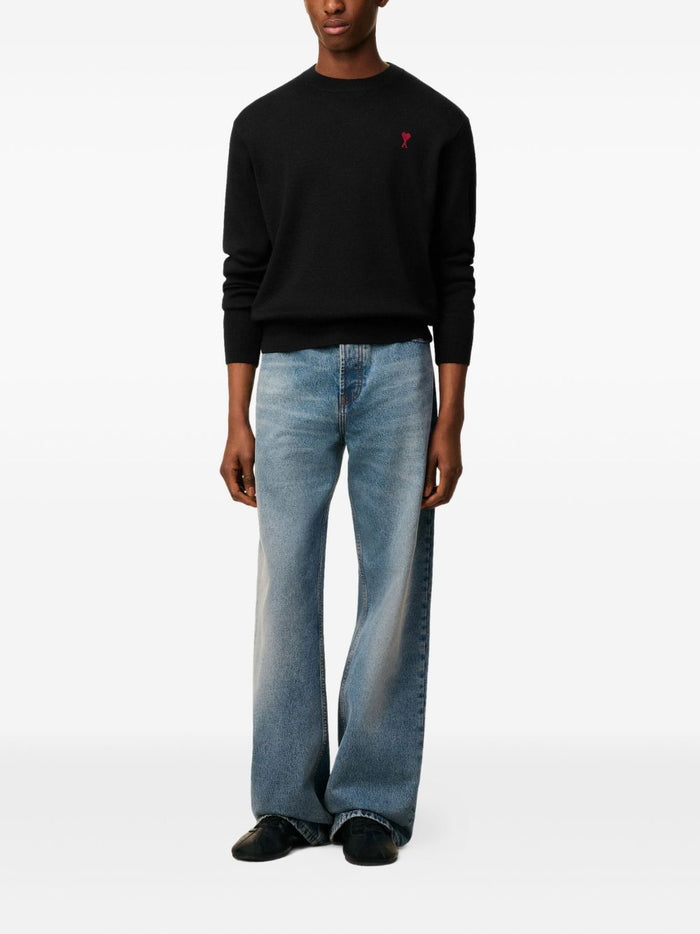 Ami Paris Herren-Pullover mit Rundhalsausschnitt, Schwarz 1