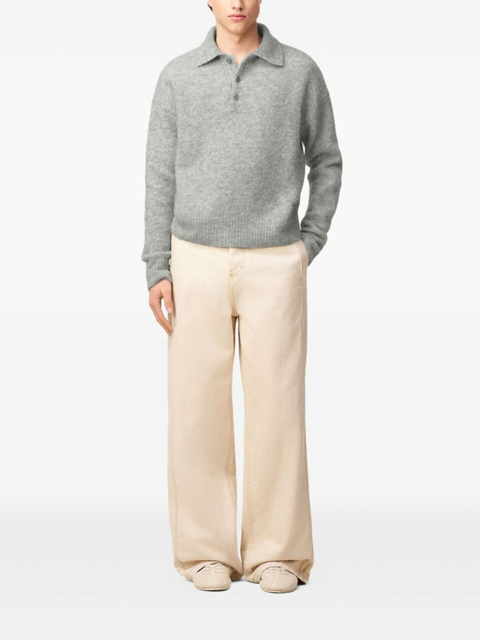 Ami Paris Polo Uomo Maglia Grigia Lana con Maniche Lunghe 1