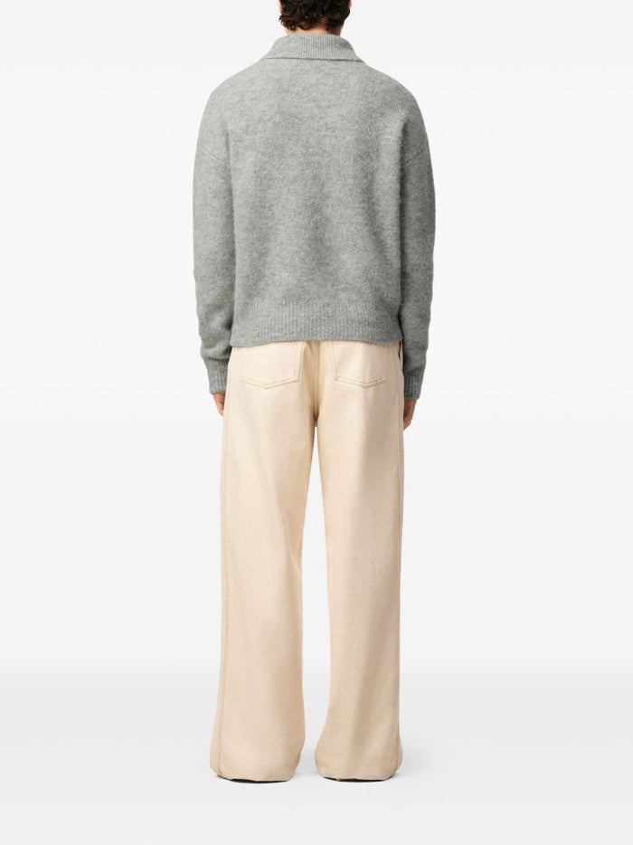 Ami Paris Polo Uomo Maglia Grigia Lana con Maniche Lunghe 3