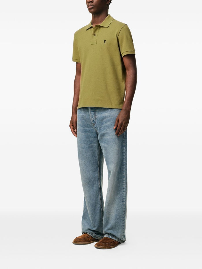 Ami Paris Men's Green Heart Micro Embroidery Polo 2