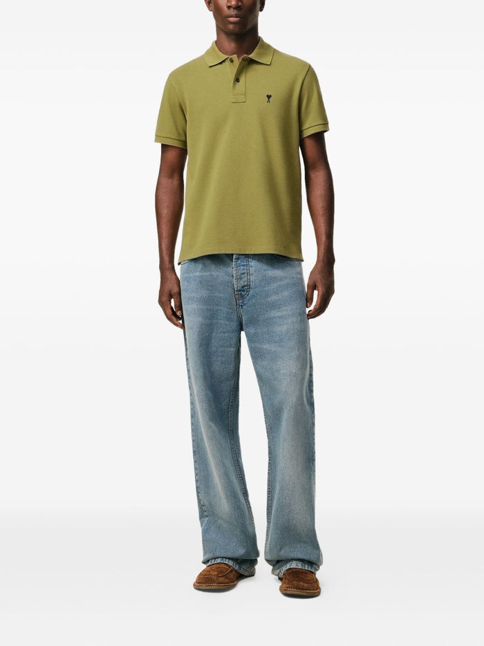 Ami Paris Men's Green Heart Micro Embroidery Polo 1