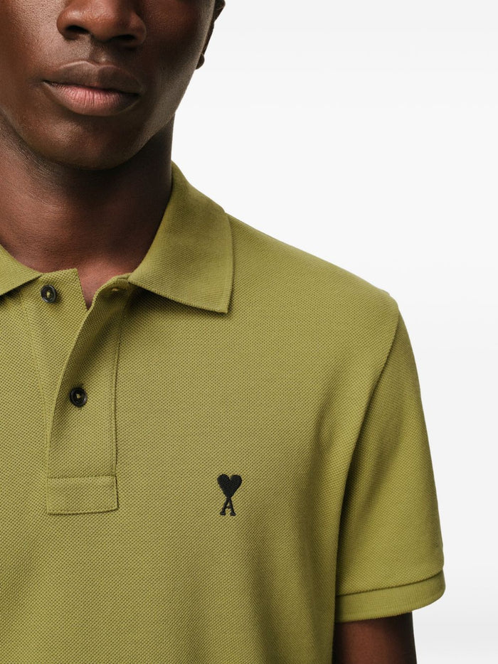 Ami Paris Men's Green Heart Micro Embroidery Polo 3
