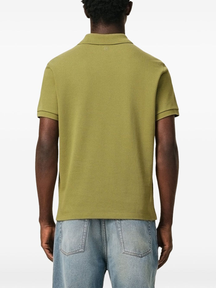 Ami Paris Men's Green Heart Micro Embroidery Polo 4