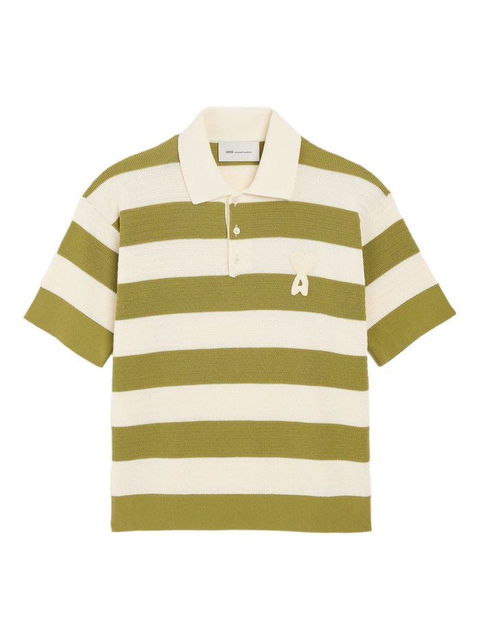 Ami Paris Men's Striped Polo White-Green 1