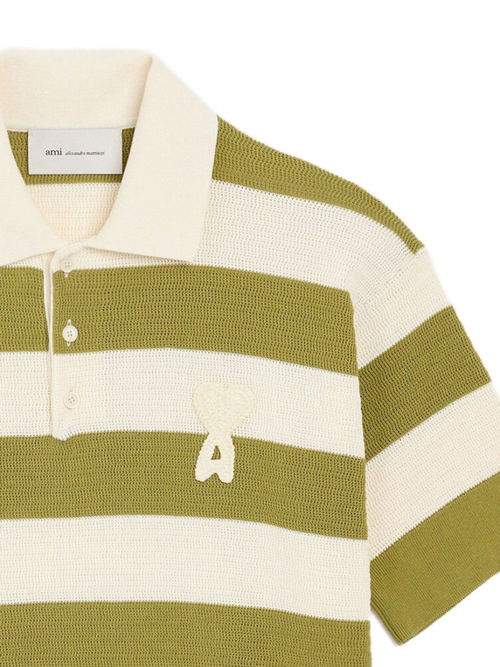Ami Paris Men's Striped Polo White-Green 2