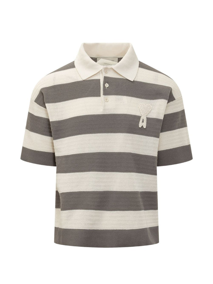Ami Paris Polo Righe Uomo Bianco-Grigio 1