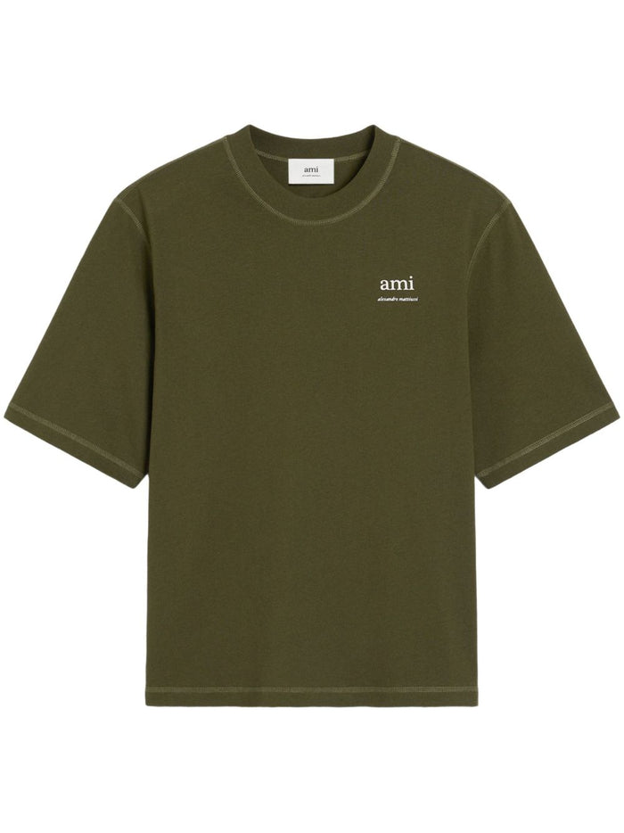 Ami Paris Uomo T-shirt Verde Stampa Logo 6