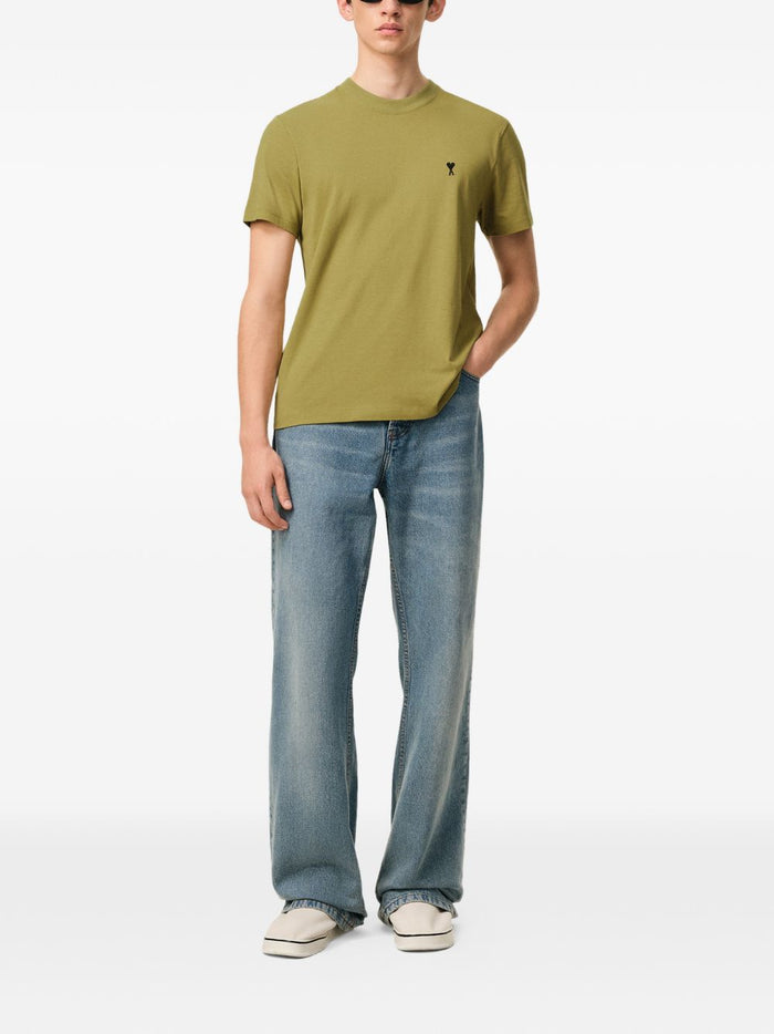 Ami Paris Men's Green Micro Embroidered Heart T-Shirt 2