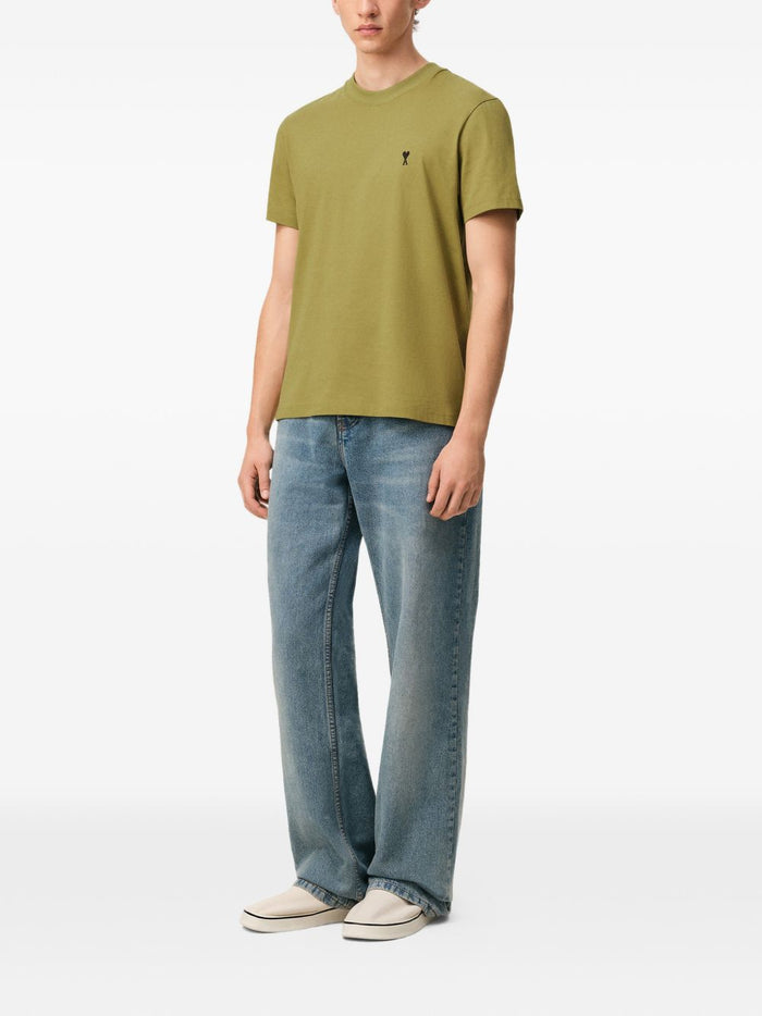 Ami Paris Men's Green Micro Embroidered Heart T-Shirt 1