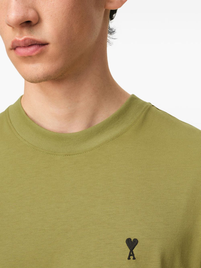 Ami Paris Men's Green Micro Embroidered Heart T-Shirt 4