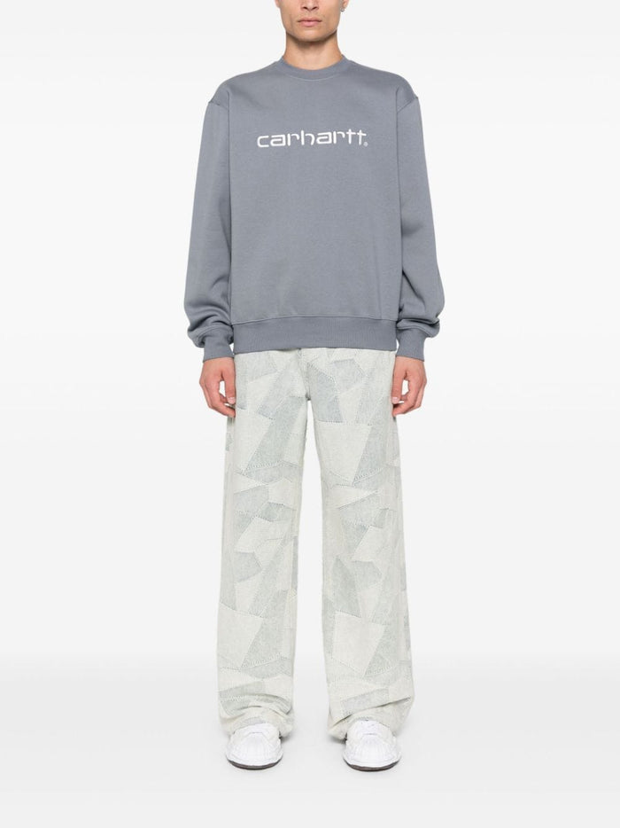 Carhartt Felpa Grigio Uomo Logo Ricamato 1