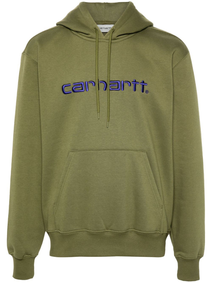 Carhartt Felpa Verde Uomo Cappuccio con Ricamo Logo 5