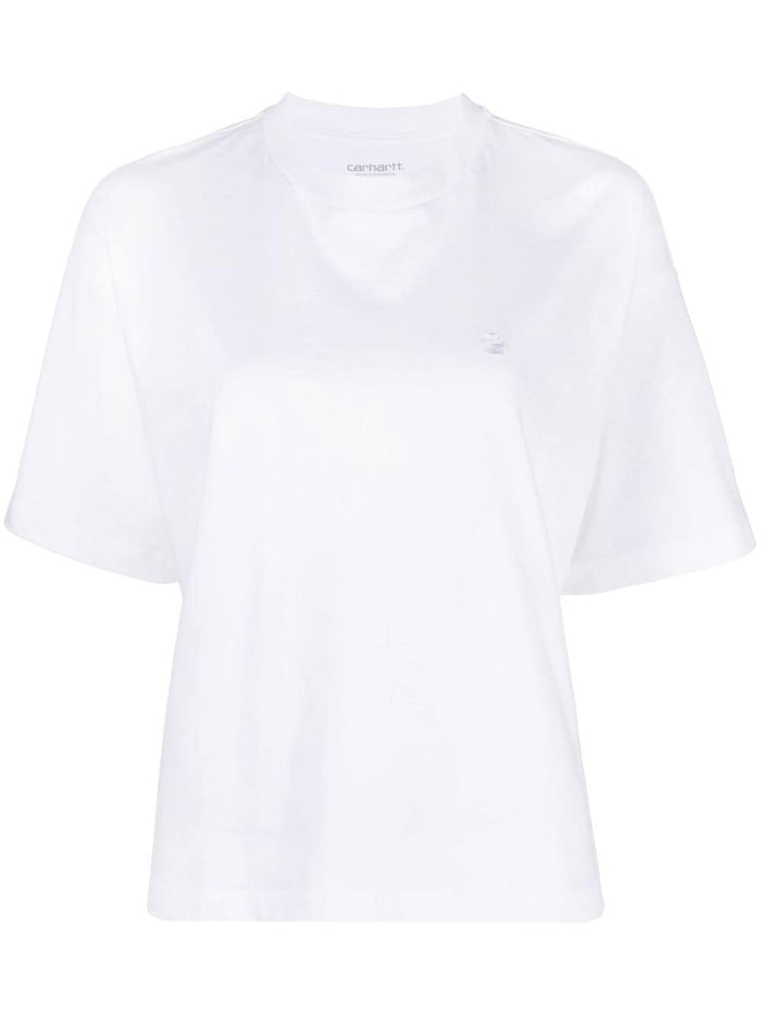 Carhartt Wip Donna T-shirt Bianco Micro Logo Ricamato 5