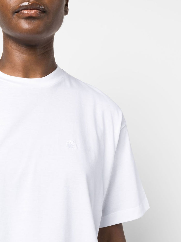 Carhartt Wip Donna T-shirt Bianco Micro Ricamo Logo C 4