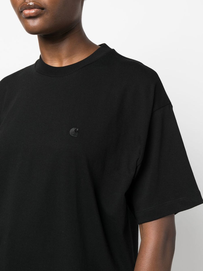 Carhartt Wip Donna T-shirt Nero Micro Logo Ricamato 4