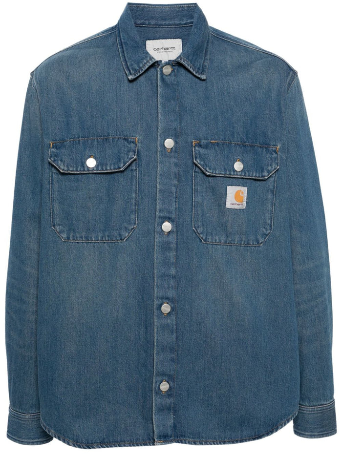 Carhartt Camicia Blu Uomo Denim Patch Logo 5