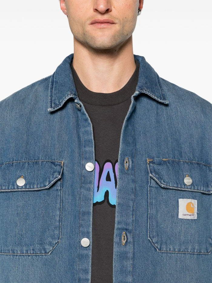 Carhartt Camicia Blu Uomo Denim Patch Logo 4