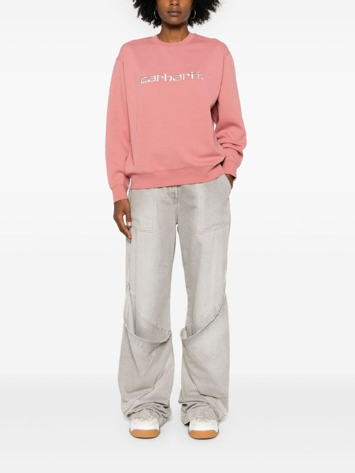 Carhartt WIP Felpa Rosa Donna Ricamo Logo 1